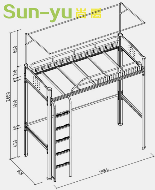 單人高架床-側梯-定制設計圖