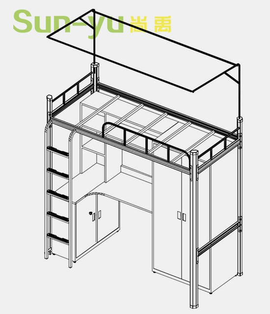單人高架床-側梯-定制設計圖