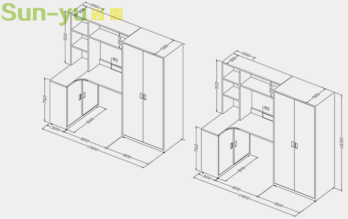 二連2人位側梯公寓床組合柜設計圖