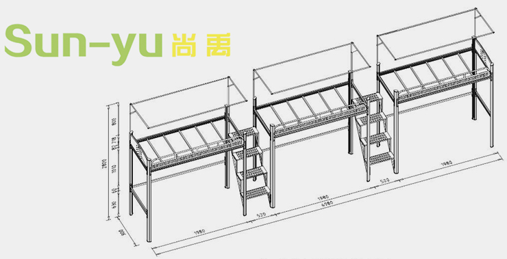 三連3人位-中梯-組合公寓床定制設計圖