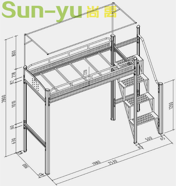 單人高架床-中梯-組合公寓床-定制設計圖