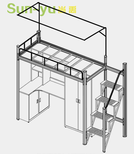 單人高架床-中梯-定制組合桌柜-組合設計圖